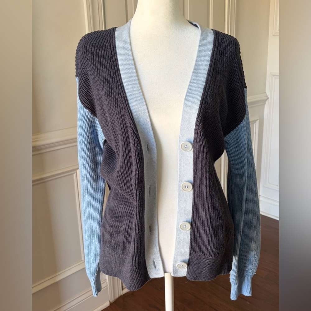 Talbots Navy and Blue Color Blocked Cardigan Size Small - Picture 2 of 5